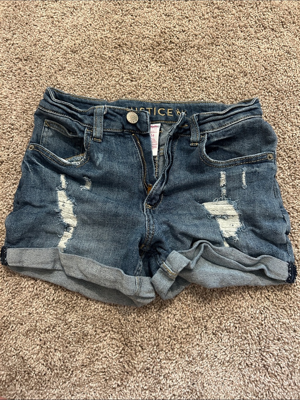 Justice Distressed Dark Blue Roll-Cuff Denim Shorts